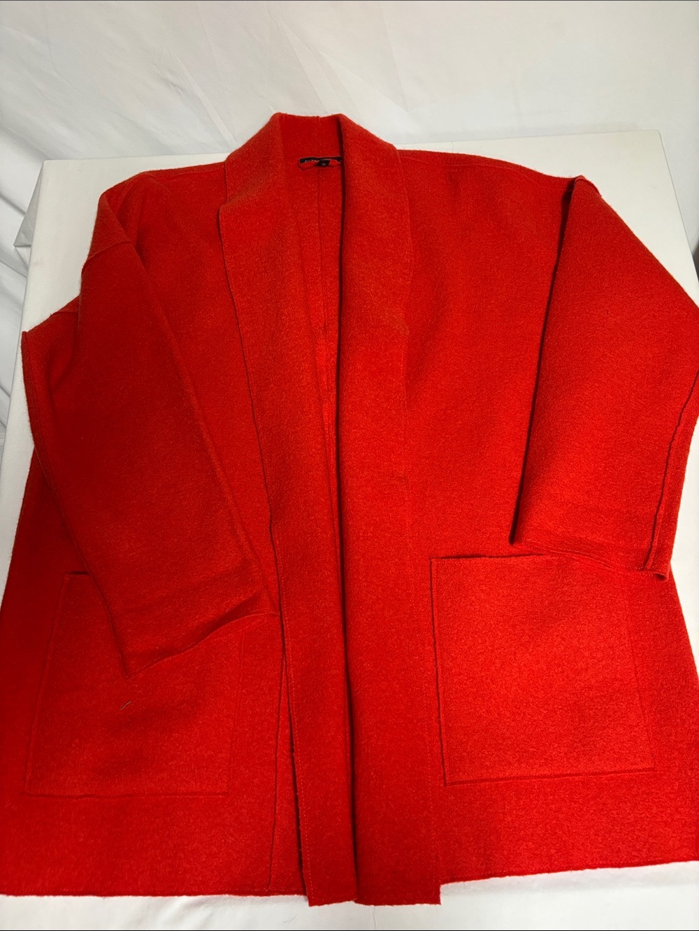 Eileen Fisher XS 100% Wool Boiled Wool Red Open Front Cardigan Jacket